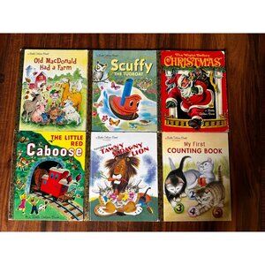 6 Little golden books‎ Vtg Scuffy Caboose Scrawny Lion Macdonald Junk Journal